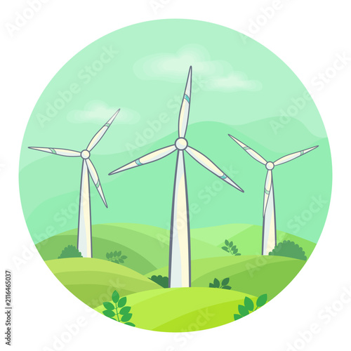 Modern wind turbine vector illustration. Renewable clean energy generator. Green technology and sustainable ecology vector illustration