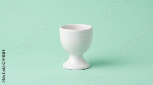 White ceramic egg cup isolated on a plain mint green background. Clean, simple studio setup ideal for breakfast, kitchenware, or minimalist tableware designs.