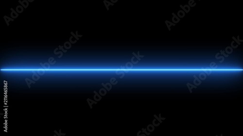 Horizontal glowing blue neon light line on black background for futuristic tech design.