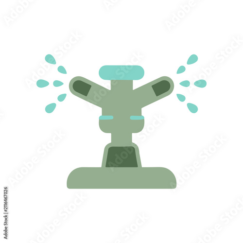 Garden Sprinkler Watering Plants with Spraying Water Droplets - Flat Design