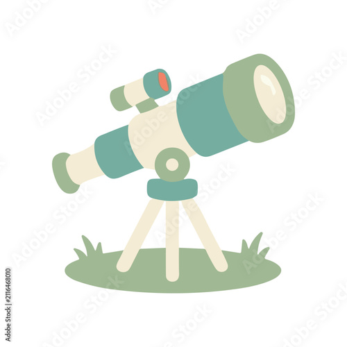 Cute cartoon telescope on tripod, exploring the cosmos, science and discovery concept