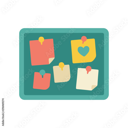 Colorful Sticky Notes Pinned to a Teal Bulletin Board with Heart Icon
