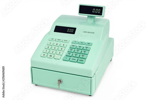 Vintage style pastel green electronic cash register for boutique retail business shop