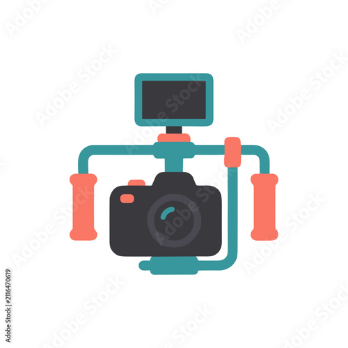 Obraz na płótnie Professional camera stabilizer rig with monitor and handles, filming equipment