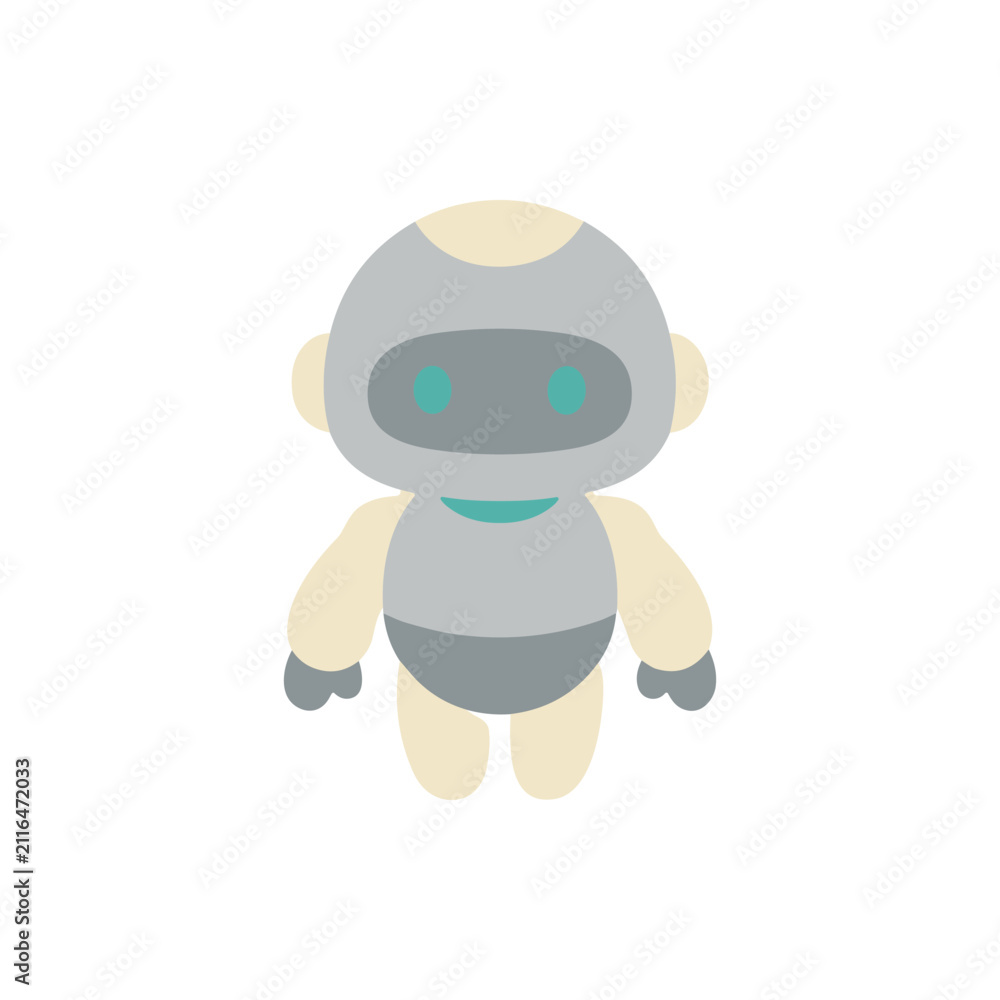 Obraz premium Cute Cartoon Robot Character on White Background, Futuristic Technology Concept