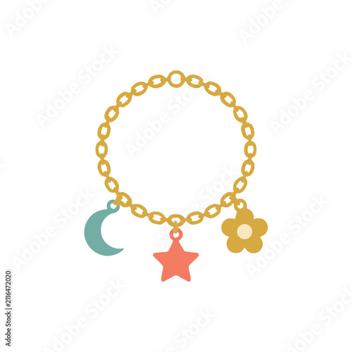 Charming Bracelet with Moon, Star, and Flower Charms - Cute Jewelry Illustration