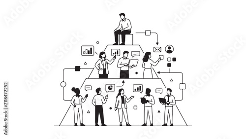Business Hierarchy and Team Structure Pyramid Infographic Illustration