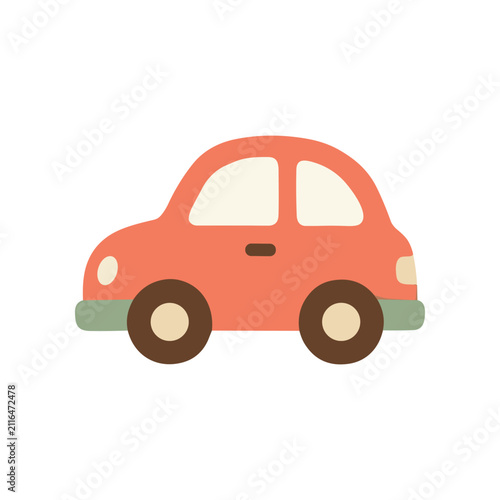 Cute Coral Car Illustration - Simple Flat Design Vehicle Icon