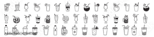 Hand Drawn Summer Drinks and Beverage Doodle Collection