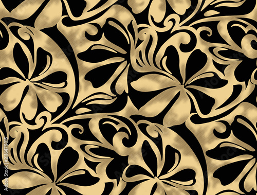 Obraz na płótnie Elegant Black and Gold Floral Pattern Seamless Background.