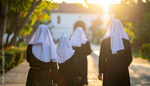 Nuns are heading to the monastery. Religious life of nuns.