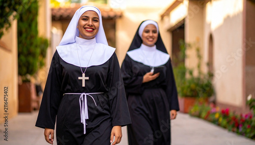 Nuns are heading to the monastery. Religious life of nuns.