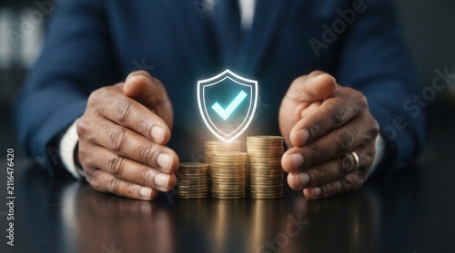 Businessman of African American descent counting coins to invest and protect income