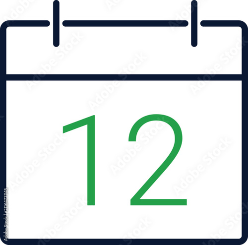 Calendar Date Icon with Day 12, Event Schedule, Appointment Reminder, Flat Line Vector Illustration