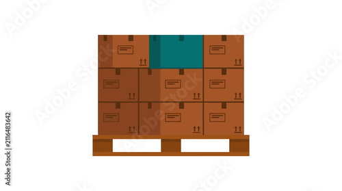 Stack of Cardboard Boxes on Wooden Pallet, One Blue Box Stands Out
