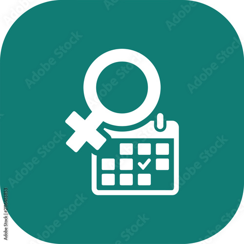 Female gender symbol combined with calendar icon showing checkmark for period tracker app.