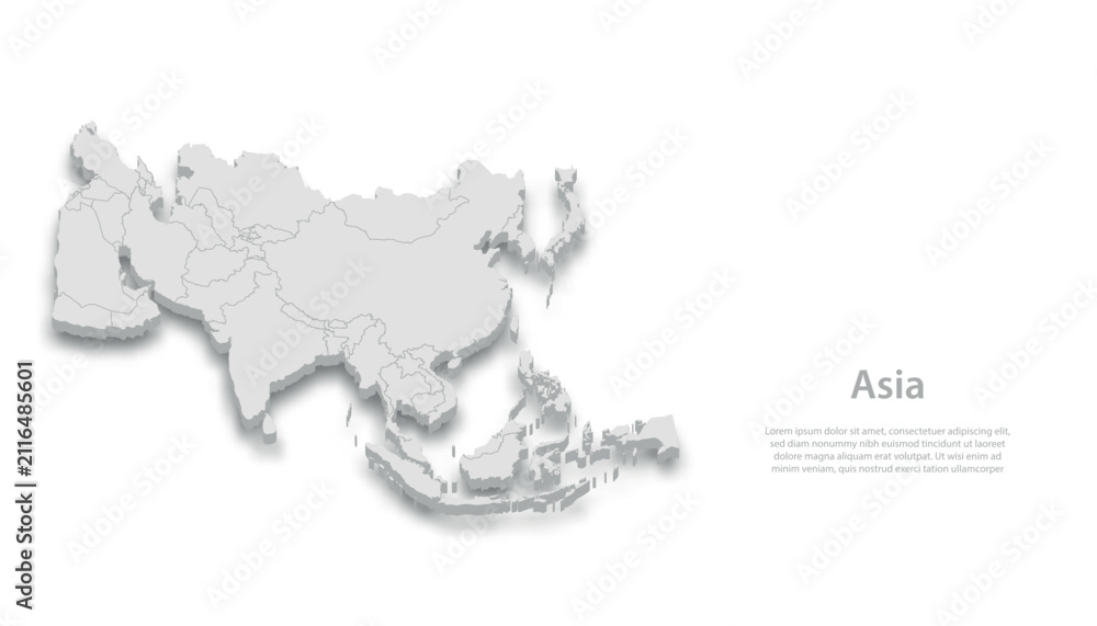 Fototapeta premium 3D Map of Asia - Continent Outline