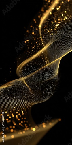 Golden glowing particles forming abstract wavy lines