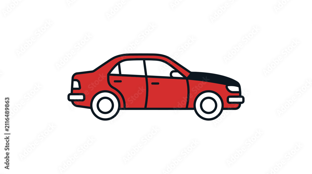 Fototapeta premium Red sedan car transport vector icon