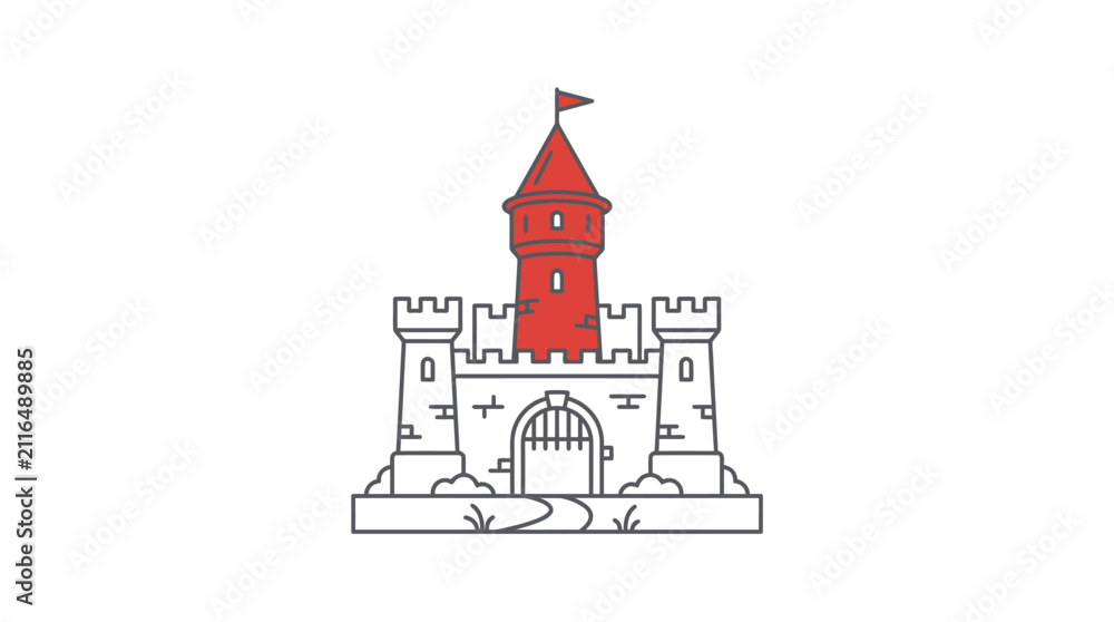 Obraz premium Medieval castle fortress with central tower icon.