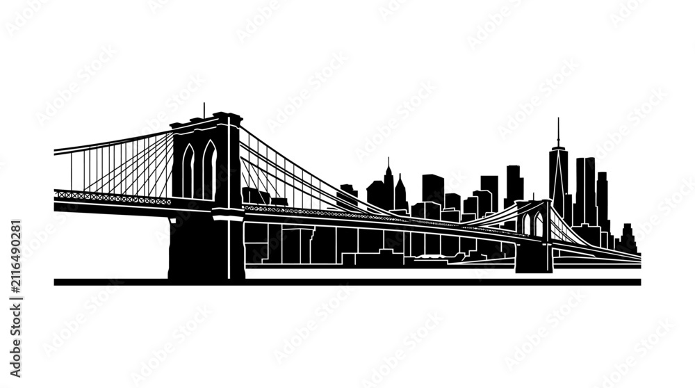 Obraz premium Brooklyn Bridge Silhouette and New York City Skyline