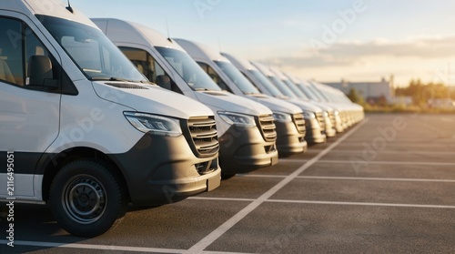 Картината върху платно Commercial passenger vans parked in a row for the business transportation industry