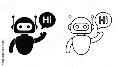 Obraz na plátně Robot Icon With Greeting Bubble Line Art And Solid Silhouette
