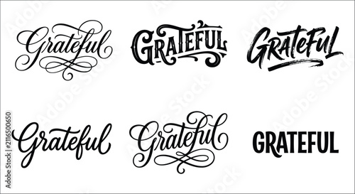 Quadro su tela Grateful lettering variations in black vector illustration on a white background