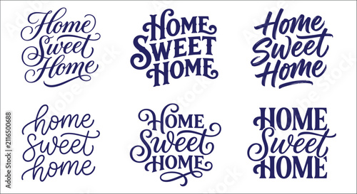 Canvas Print Home sweet home lettering variations dark blue script on a white background call