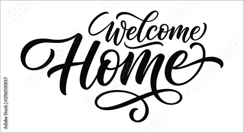 Quadro su tela Calligraphic welcome home lettering with flourished script black on white backgr