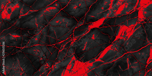 Fotografie Abstract dark cracked background with bright red veins resembling lava or blood flow, conveying intensity and danger