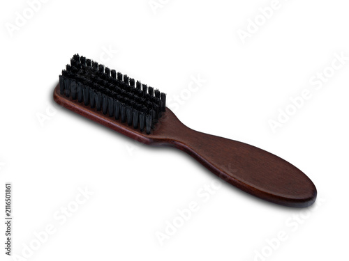 Wooden beard and hair brush isolated on white background