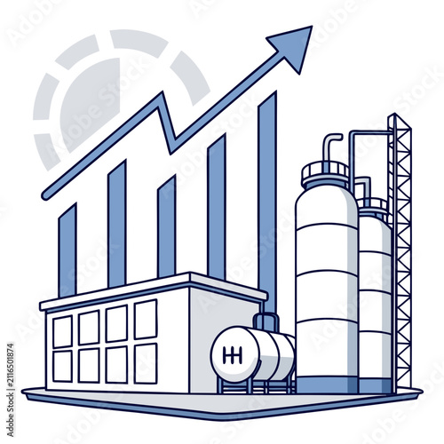 Hydrogen production industrial plant performance chart with upward trend