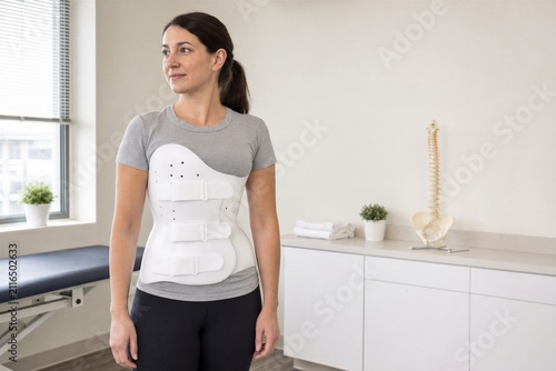 Woman wearing scoliosis orthosis brace