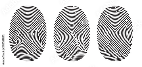 Quadro su tela Three isolated biometric fingerprints silhouettes set for identification and secure access systems
