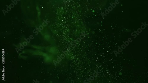 緑色に発光する粒子と煙のアブストラクト空間（宇宙, 背景, CG, サイバー）