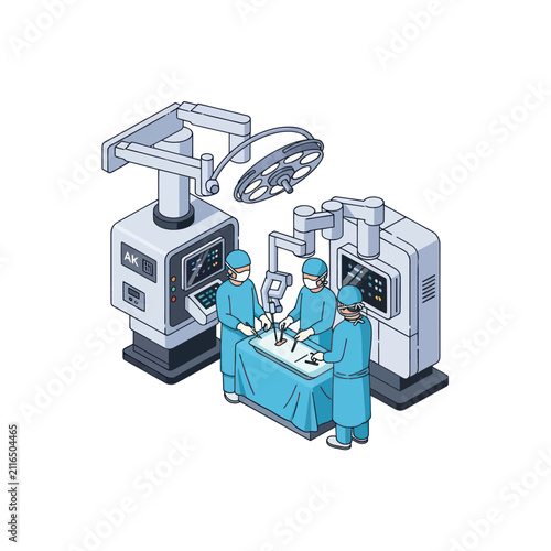 Modern surgical team performing operation in hospital.