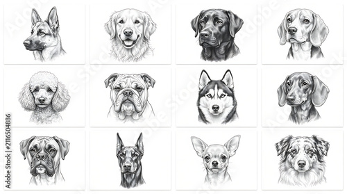Black and white dog silhouettes in playful poses