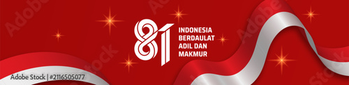 Fotografie Indonesia 80th Independence Day Red Banner with Waving Ribbon and Elegant Backgr