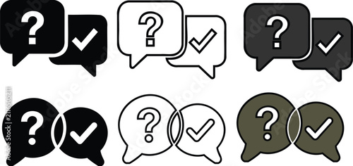 Modern flat design illustration featuring question marks and checkmarks in speech bubbles for decisionmaking and problemsolving concepts