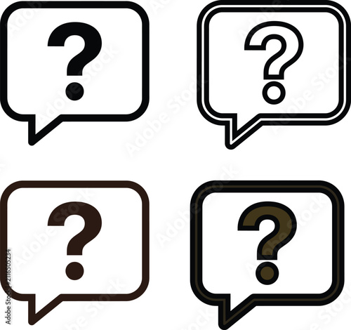 Modern minimalist set of four speech bubble icons with question marks for communication and inquiry themes