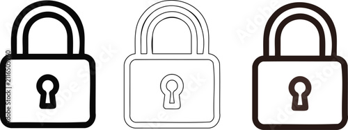 Three stylized padlock icons with open keyhole designs in different line weights and colors perfect for security privacy and protection concepts
