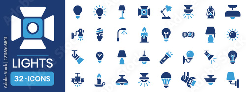 Foto Lights bulbs and lamps fill icon set Vector illustration