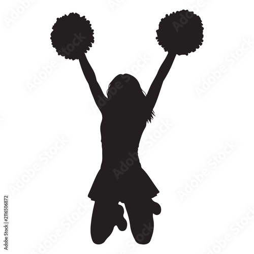Cheerleader silhouette jumping with pom-poms for sports team support and school spirit vector illustration