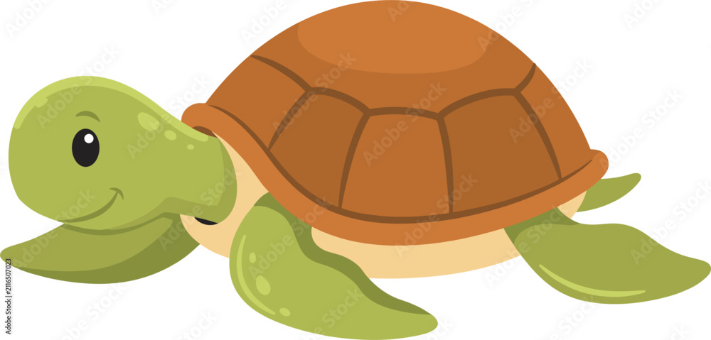 Obraz premium Cute Sea Turtle Cartoon Vector Illustration with Green Body and Brown Shell for Marine Life Graphics, Children Education, and Ocean Designs