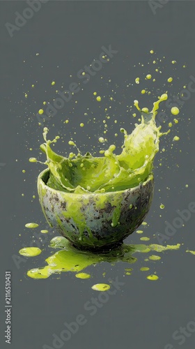 Green Liquid Splashing in a Bowl Abstract Artistic Still Life Studio Shot Close Up Food and Drink Photography