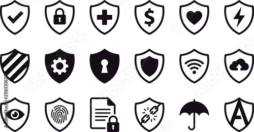 Black and white collection of business finance and communication symbols