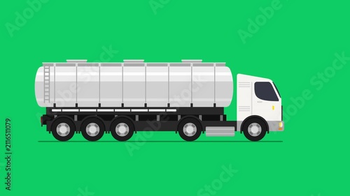 animated oil fiel tank  truck moving on green background 2d animation 4k video footage
