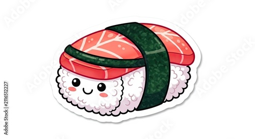 Cute Salmon Nigiri Sushi Character Kawaii Japanese Food Art.