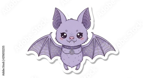 Cute Kawaii Bat Character Purple Flying Mammal Adorable Cartoon Animal.